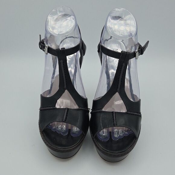 Michael Kors Strappy Platform Peep-Toe Stiletto Heels Size 7 Black Buckle Women - Picture 3 of 9